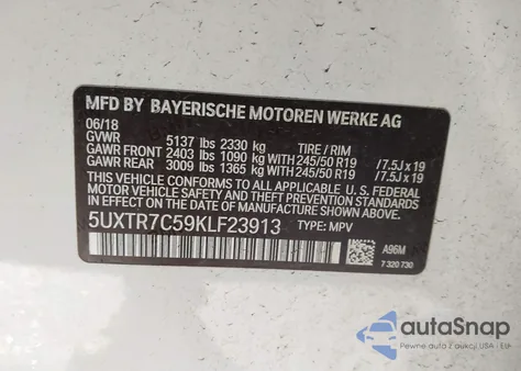 2019 BMW X3 Sdrive30I from USA, damaged, VIN 5UXTR7C59KLF23913